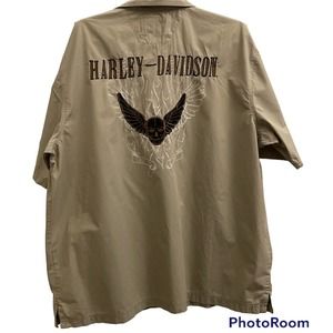Harley-Davidson Men's Tan Short Sleeve Button Up Shirt Size XL